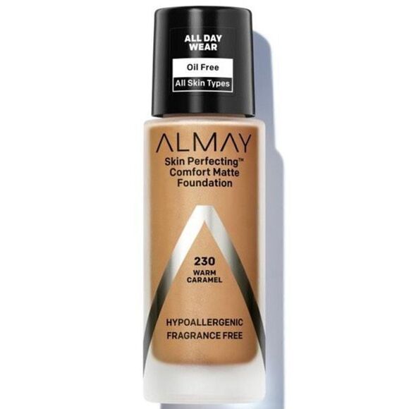 230 Almay Skin Perfecting Comfort Matte Foundation Hypoallergenic Warm Caramel - Picture 1 of 4